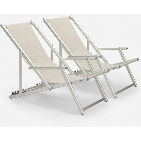 2 Sedie sdraio mare spiaggia braccioli alluminio pieghevole Riccione Gold Lux Stock - Grigio
