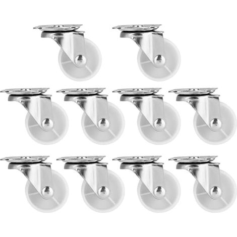 Lot de 10 roulettes pivotantes blanches en polypropylène (PP) pour meubles de rangement, bibliothèques et lits bébé. (1/5)