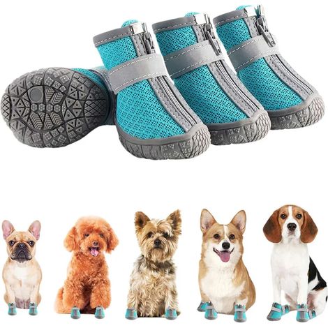 Lot de 4 paires de chaussures pour chien, protection des pattes, bottes antidérapantes d'extérieur, bleues. Taille : largeur intérieure 4,3 cm. (1/5)