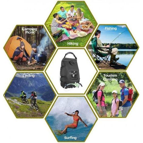 Générique Douche Solaire 20 litres Outil De Bain Solaire Détachable avec Tête De Douche Et Tuyau Sac pour Camping,pour Maison, V (1/5)