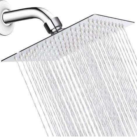 Cabezal de ducha cuadrado plateado de 8 pulgadas, de una sola cabeza, y cabezal de ducha doméstico presurizado con palanca de 15 cm. (1/5)
