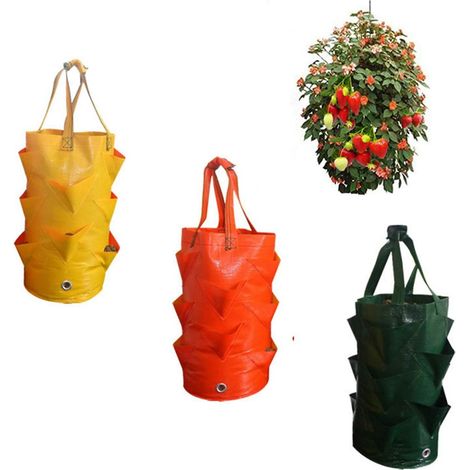 Sacchetti per piante sospese - Confezione da 3 vasi sospesi per fragole - Sacchetti per piante di fragole in PE - per coltivare ortaggi, fiori ed erbe aromatiche (1/5)
