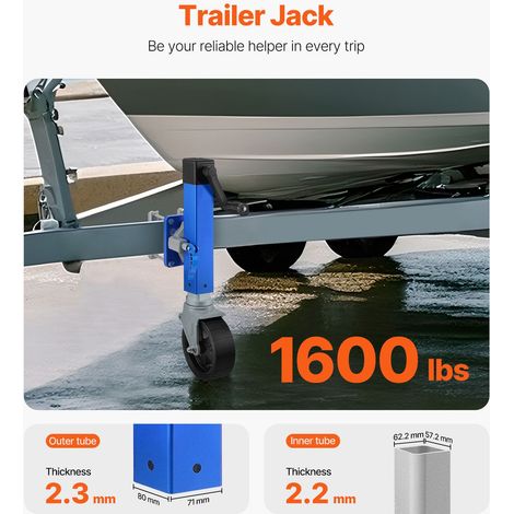 Vérin remorque à roulette PP, 730 kg capacité trappe boat swivel, levée 25 cm, montage boulonné syllabe ergo pour caravane, bateau, cheval, utilitaire (1/5)