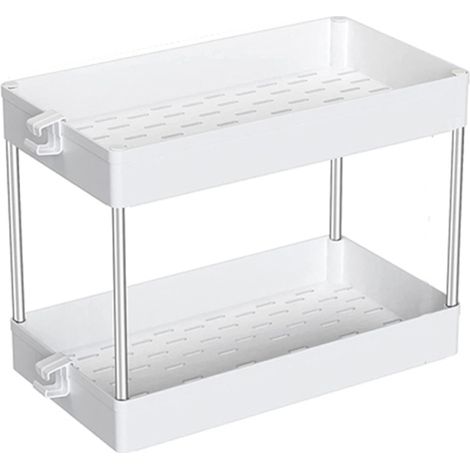 Chariot de rangement roulant à 2 niveaux, peu encombrant, avec roulettes, idéal pour la salle de bain, la cuisine, le salon, le bureau et la buanderie. (1/5)