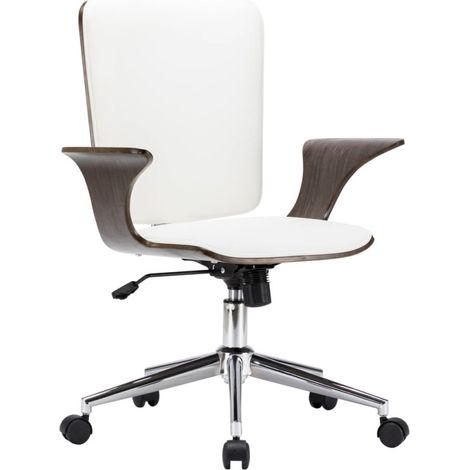 vidaXL Chaise pivotante de bureau Blanc Similicuir et bois courbé (1/5)