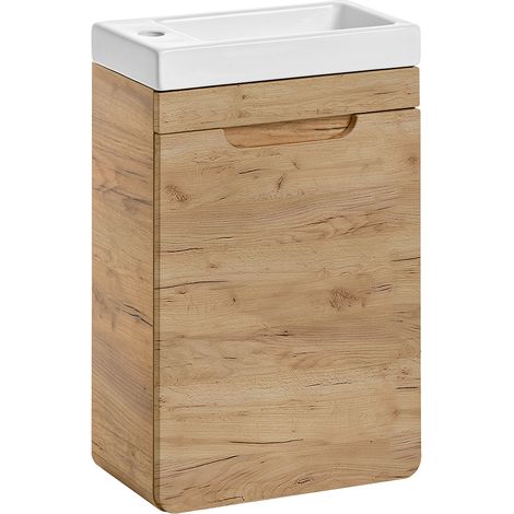 Waschtischunterschrank inkl. Keramikwaschbecken 41 cm LUTON-56, Eiche Nb. B/H/T ca. 41/69/22 cm (1/5)