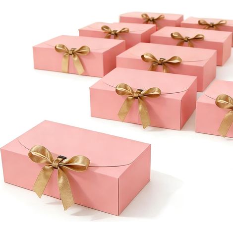 Set of 12 Pink Gift Boxes with Lids, Gift Box with Ribbon, Small Cardboard Box 16.5 x 16.5 x 5 cm, Gift Packaging for Birthday, Wedding and Christmas (1/5)