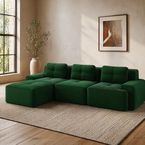 Sofá modular 293/177/69 cm verde en pana, efecto nube, sin montaje (1/5)