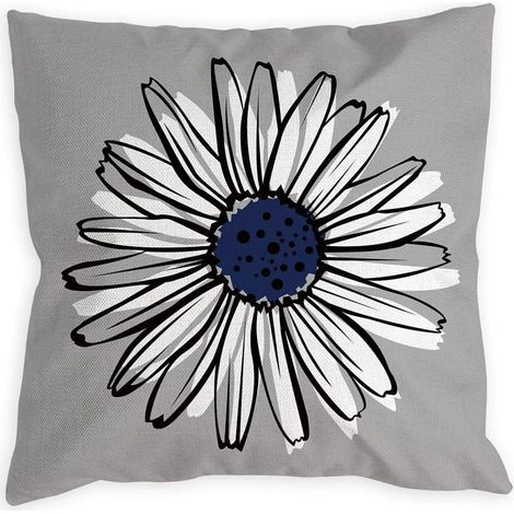 Housse de coussin bleu 18x18 lot de 4 gris, taie déco moderne pour canapé, motif marguerite, housse pour salon, coussin de lit, extérieur, bleu marine et gris, décoration maison (1/3)