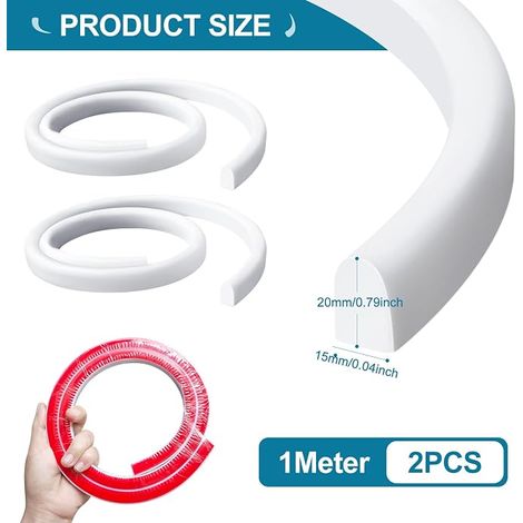 Seuil de Douche Pliable en Silicone (Blanc), Barrage d'Eau Autocollant et Flexible, Barrière de Douche Anti-Débordement Souple pour Salle de Bain, Cuisine et Évier (1/4)