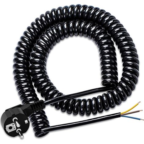 Rallonge spirale avec contact de protection - 250 V / 16 A - Câble spiralé à 3 fils - Extensible de 0,75 m à 5 m - Rallonge avec fiche enroulable de contact de protection - IP20 - Intérieur (1/5)