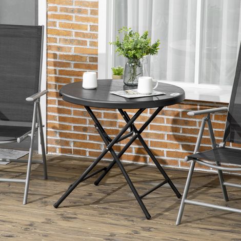 Mesa de jardín plegable redonda Ø80 x 73 cm, acero, gris oscuro – MEUBLIV (1/5)