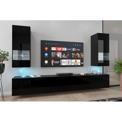 Ensemble meuble TV SEZANA noir en plusieurs dimensions - 203-226-249-273 cm - Dimensions: 1M (1/3)
