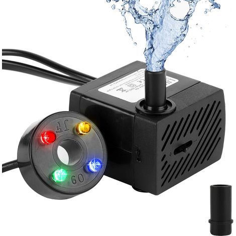 Mini pompe à eau avec 4 lumières LED 350 l/h 3,5 W, pompe à eau d'aquarium pour jardin, fontaine, rocaille, pompe à eau pour jardin, pompe submersible, hauteur de refoulement maximale 0,85 m (1/5)