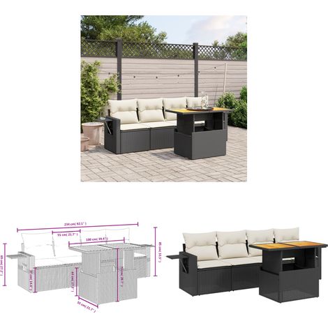 Salon de jardin 5 pcs avec coussins noir résine tressée - Ensemble Salon De Jardin - Meuble Extérieur - Résine Tressée - Rotin Synthétique - Table Extensible - Home & Living (1/3)