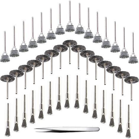 45 Pièces Outil de Perceuse à Bois Brosse Métallique Fil d'Acier Inoxydable Brosse de Perceuse Rotative en Métal, Argent (Acier Inoxydable) (1/4)