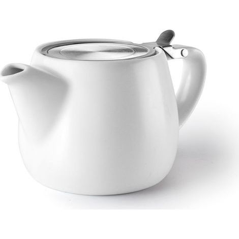 Teiera in porcellana bianca da 540 ml. Questa teiera di grande capacità presenta uno smalto bianco immacolato e impeccabile, di squisita raffinatezza. (1/2)