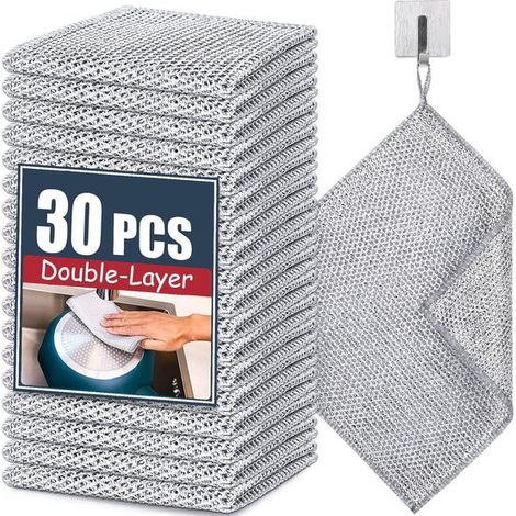 30 strofinacci da cucina riutilizzabili in filo d'acciaio, 20x20 cm, antigraffio, ideali per pentole e piatti antiaderenti. (1/5)