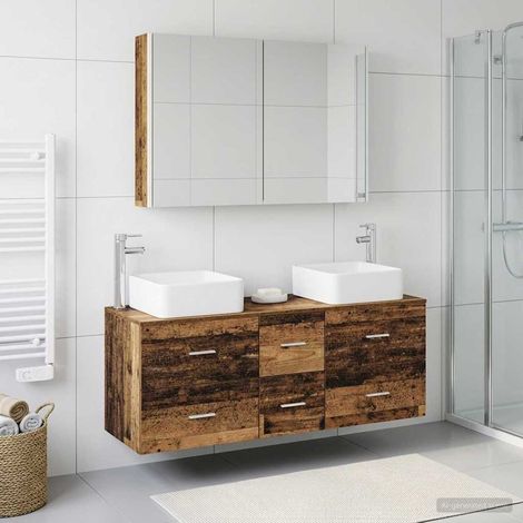 vidaXL Juego de muebles de baño 4 uds. Madera envejecida (1/5)