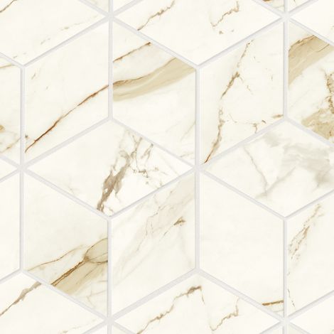 Mosaïque effet Marbre Blanc Calacatta Supreme Hexa Cube 35x30x0,9 cm Mat Faventa - Mur intérieur (vendu par carton de 0,42 m²) - RO'MA CARRELAGE