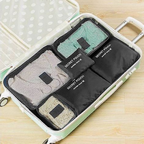 Lot de 6 sacs de rangement pour valise, cubes de rangement pour chaussures et vêtements, idéaux pour organiser vos bagages en voyage - FQ - Noir (1/3)