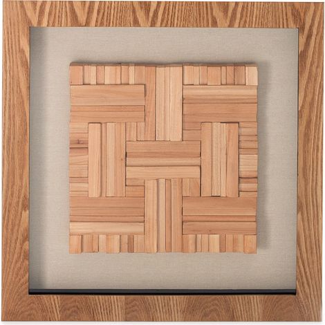 Quadro in listelli di legno intarsiato Carré I 60x60 fatto a mano (1/4)