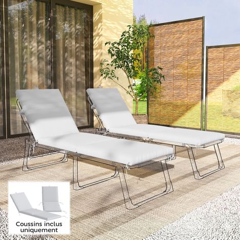 Lot de 2 Coussins de Chaise Longue avec 5 Sangles et Poignée Intégrée, pour Plage Balcon Jardin, 182x53x6cm, Gris Clair (1/5)