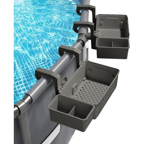 Panier de rangement pour piscine avec 2 porte-gobelets, étagère amovible pour bord de piscine, idéal pour piscines hors-sol et jacuzzi, résistant aux intempéries et durable (panier de rangement de (1/5)