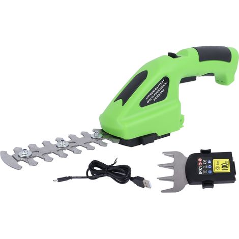 2-in-1 Akku-Heckenschere mit 7,2-V-Messer – 2 Scherköpfe  Leichte Heckenschere und Rasentrimmer, 2000-mAh-Lithium-Akku, USB-C-Anschluss, für Garten und Terrasse