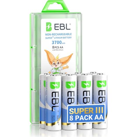 8PCS Piles AA Lithium 1,5V 3700mAh, Longue Durée pour Caméras, Manettes de jeux, Serrures Intelligentes, Jouets, Lampes Torche, etc. Non-Rechargeable (1/5)