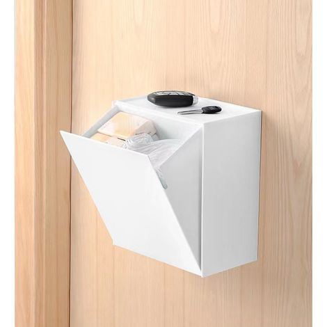 Caja de almacenamiento mural con tapa abatible, ahorra espacio, gran capacidad, color blanco, ideal para bastoncillos de algodón, hilo dental y pañuelos de papel.