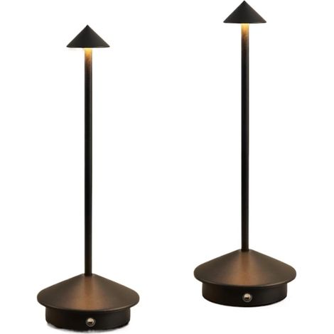 2pcs Lampe de table moderne sans fil LED 3000mAh - Veilleuse tactile rechargeable 3 niveaux luminosité pour restaurant camping -Noir