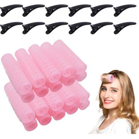 Confezione da 32 bigodini - 20 bigodini autoadesivi da 17 mm e 12 fermagli per capelli, kit per acconciature per onde e volume, adatto a donne, uomini e bambini, facile da usare. (1/5)