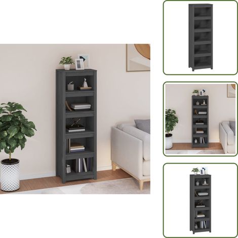 Bibliothèque Gris 50x35x154 cm Bois de pin massif - Bibliothèque - Étagère - Meuble De Rangement - Armoire À Livres - Bibliothèque En Bois (1/5)