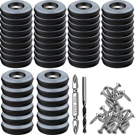 Lot de 48 Patins en téflon à Visser - Diamètre : 25 mm - Ronds - Noirs - avec 48 vis en Acier Inoxydable et 2 forets - Protection Efficace de Vos Meubles, chaises, sols