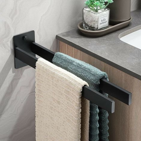 Porte-serviette- Mural, acier inoxydable, adapté pour salle de bain ou cuisine, 38 cm, noir (1/5)