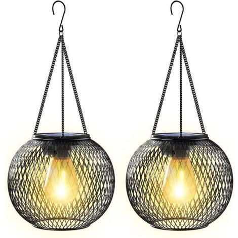 4 Lanterne Solaire, Métal, IP65, LED, Suspension, Jardin, Cour (1/5)