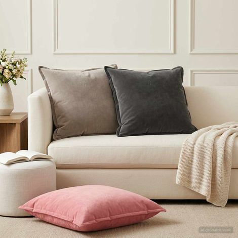 Irovami Lot de 2 coussins avec oreiller, gris clair, velours, 55x55 cm (1/5)