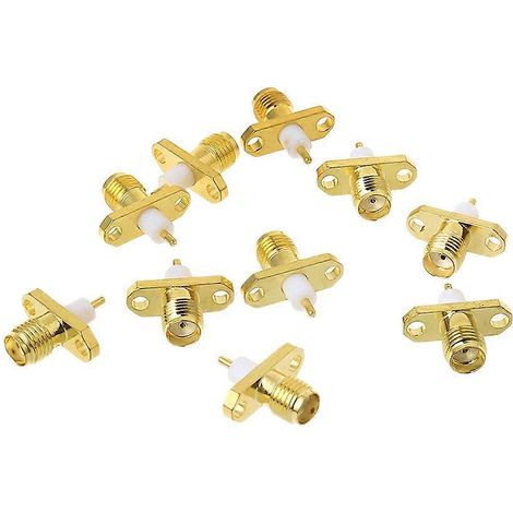 10 pièces Connecteurs RF SMA Femelle 2 Trous à Panneau Montage Soudure PTFE (1/5)