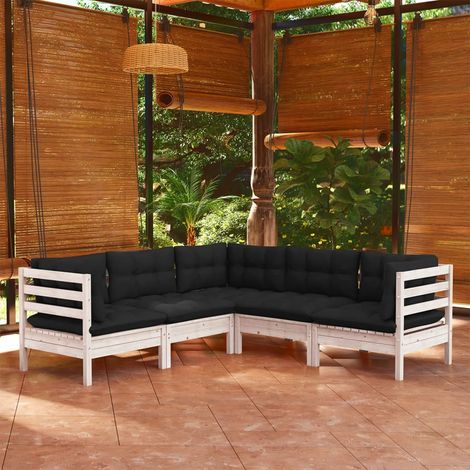 vidaXL 5-tlg. Garten-Lounge-Set mit Kissen Weiß Kiefer Massivholz (1/5)