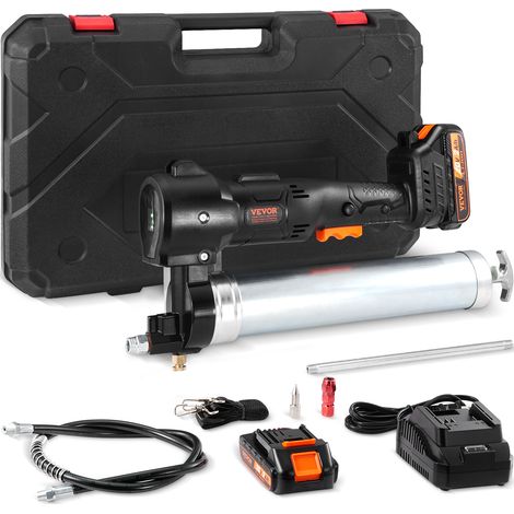 VEVOR Pistolet a Graisse Sans Fil 20 V Pistolet a Graisse Electrique 82,74 MPa Kit Pistolet Graisseur Professionnel Alimente par Batterie Debit Huile 125 g/min Tuyau 990 mm avec Mallette de Transport