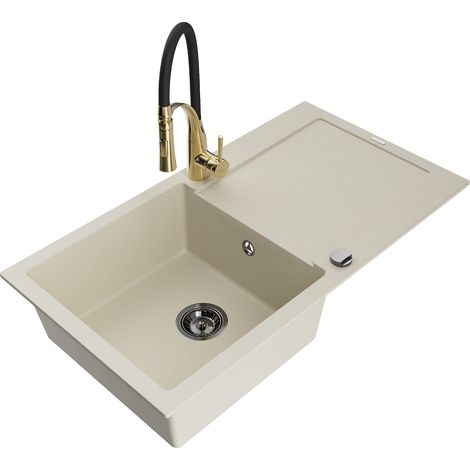 Mexen Leo Granitspüle ein Becken mit Abtropffläche und Küchenarmatur Aster, beige - 6501-69-73450-57-B (1/5)