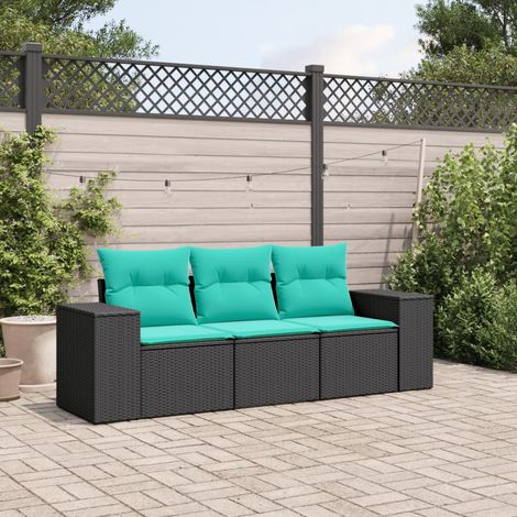 Ensemble de canapé de jardin 3 pièces avec coussins, en polyrotin noir (1/5)