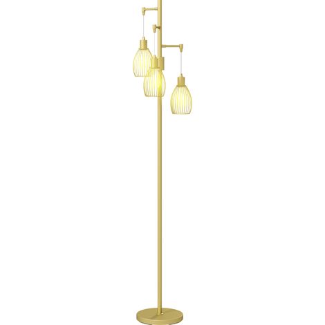 3--Light Floor Lamp, 170cm Industrial Dimmable Standing Lamp with Steel Wire Cage Lampshades for Living Room, Bedroom, Dining Room, Study, Bulb Not Included, Gold Tone (1/5)