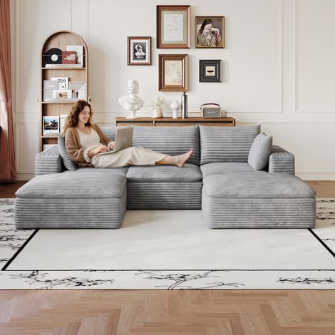Canapé Cloud de 260 cm en velours côtelé, conception à double couche, housse amovible, livré monté – idéal pour salon, chambre, salle de conférence et appartement, coloris gris foncé. (1/5)