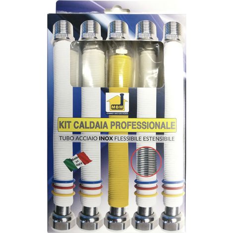 Kit tubos flexibles extensibles caldera acero inoxidable 200 400 gas 3/4 mf uni 11353 2 1/2 mf 2 3/4"mf agua DM 174