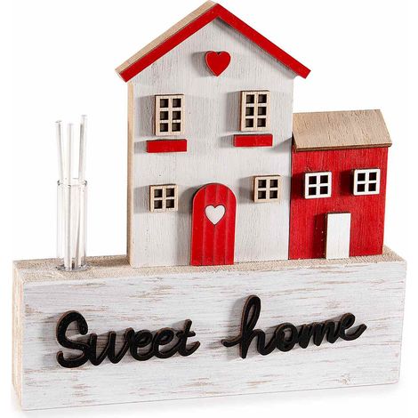 Maisonnettes en bois avec tube en verre et bâtonnets parfumés inscription Sweet Home, lot de 6, 16,5 x 3 x H. 16,5 cm