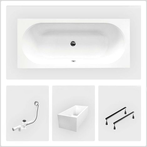 Rechteckige Badewanne - 160 x 75 cm - mit Polystyrol-Verkleidung - Füße - Chromablauf - VITAE SLIM