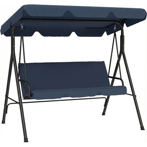 3-Sitzer-Gartenschaukel – Verstellbares Sonnendach – Stahlrahmen – 172 x 118 x 153 cm – Marineblau