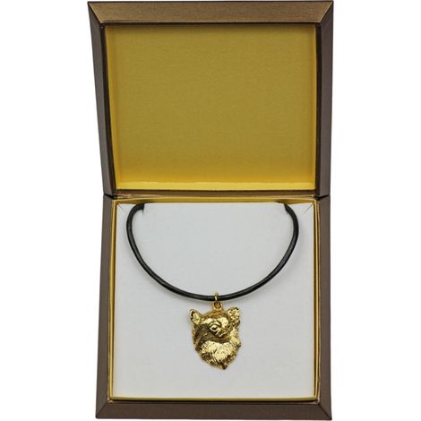 Chihuahua a pelo lungo - collana con ciondolo a forma di cane in confezione regalo, ciondolo placcato oro per gli amanti dei cani, gioiello di grande effetto firmato Art-Dog. (1/5)